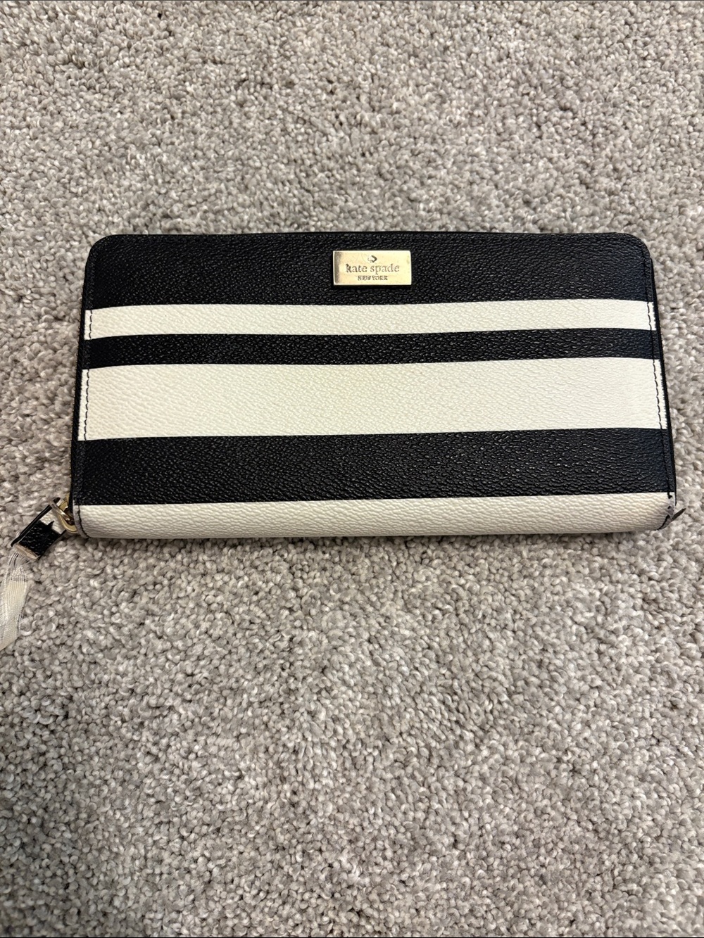 Kate Spade Black & White Striped Zip Wallet